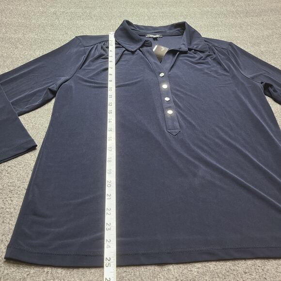 Premise Shirt Womens Large Navy Blue Collared Popover Henley Stretch NWT P910110 - Picture 3 of 10